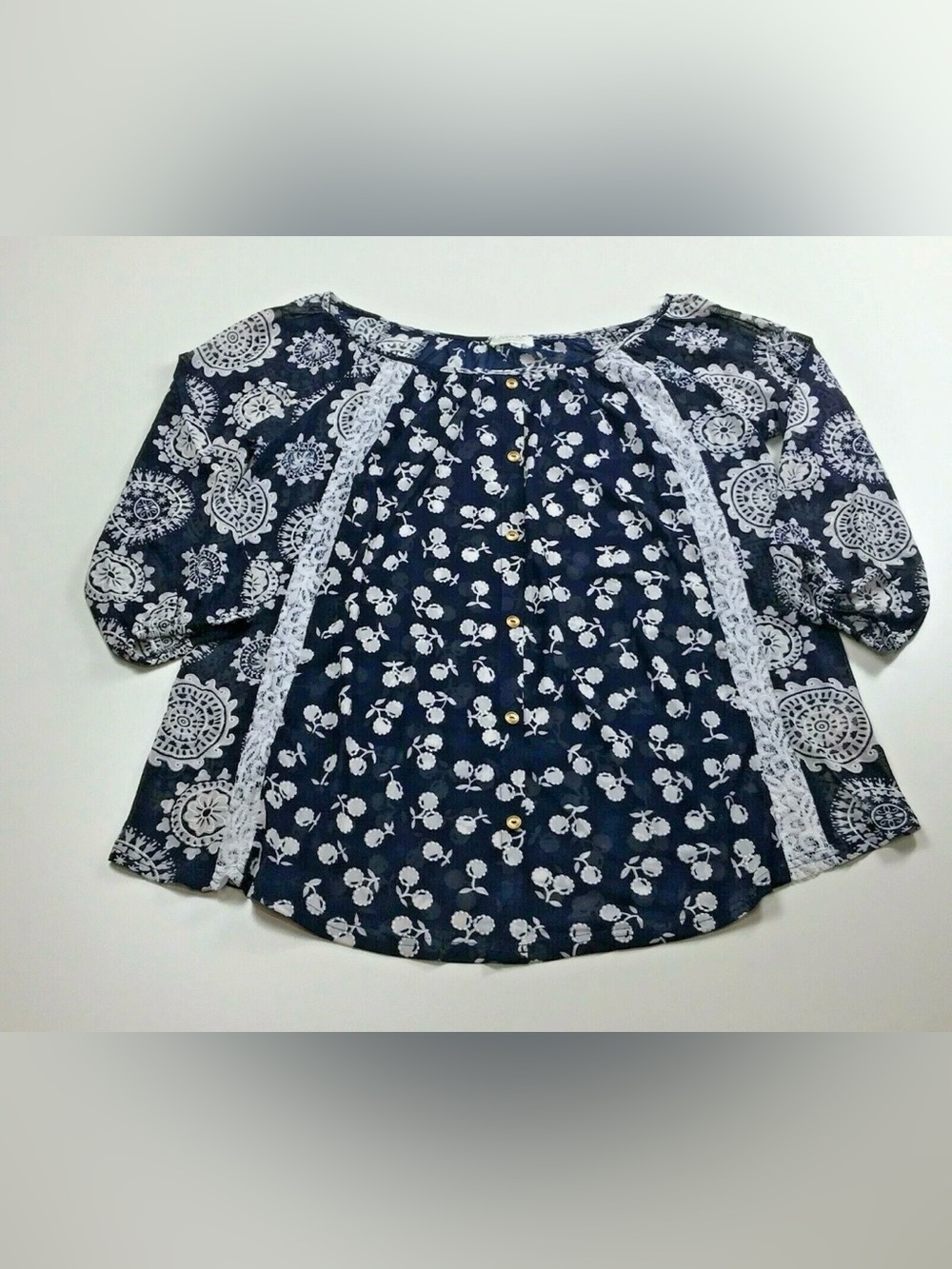 Siren Lily Blouse Top Womens Blue Floral 3/4 Sleeve Boat Neck Pullover Size 3x